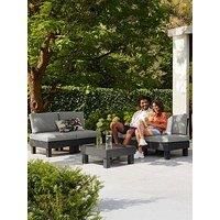 Keter Elements 4 seater 100% recycled Outdoor Garden Furniture Moduler Lounge Set - Graphite with Grey Cushions Fade Free | All Weather Resistant | Easy Clean | Zero Maintenance