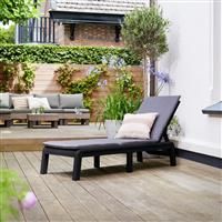 Keter Mallorca 4-Level Adjustable Sun Lounger – Grey | Reclining Outdoor Lounger with Jute-Effect Texture | Breathable & Weather-Resistant Resin | Compact Storage | Easy Assembly