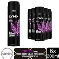 Lynx XL 48-H High Definition Fragrance Excite Body Spray Deodorant 6 Pack, 200ml