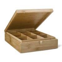 Bredemeijer Tea Box 9-compartments Bamboo whitehout Window, Brown, 271x221x79mm