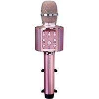 Lenco BMC-090 - Karaoke Microphone - Bluetooth V4.2 - with Smartphone Holder - 5 Watt RMS - LED Light Effects - Integrated Battery with 1200 mAh - Android and iOS - Pink