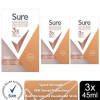 Sure Maximum Protection Sport Strength Anti-Perspirant Cream Stick 96-hour protection deodorant for 3x stronger* sweat protection 45 ml