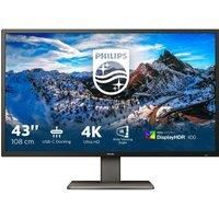 Philips 439P1-43 Inch 4K UHD Monitor, 60Hz, 4ms, VA, HDR 400, USB-C Docking, KVM, Speakers, Height Adjust, MultiView (3840 x 2160 @ 60 Hz, 450 cd/m², HDMI/DP/USB-C)