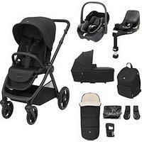 Maxi-Cosi Oxford 9 Piece Complete Travel System Twillic Black (Stroller Carrycot Back Pack Footmuff Cupholder Adapers Raincover Pebble 360 & Familyfix 360 Base