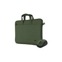 Trust Bologna Bag & Mouse Set, Slim Laptop Bag 16 Inch with Shoulder Strap, Eco Bag, Recycled Plastic Laptop Case, Silent Wireless Mouse, 800-1600 DPI, Sustainable Design – Green
