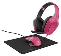 Trust Gaming GXT 790P Tridox 3-in-1 Gaming PC Bundle - Lightweight Headset with 50mm Drivers, Programmable Wired Mouse 200-6400 DPI, Mouse Mat, Gamer Set for Computer, Laptop, Desktop - Pink