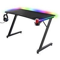 Trust Gaming GXT 710 Luminus Pro Gaming Desk 120x60 with LED RGB, 10 Colour Modes, Built-in 10W Wireless Charger, Computer Desk with Cup Holder, Headset Hook, Gaming Table for Office Study, Black