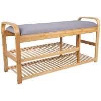 Leitmotiv Arch Double Shelf Wood Storage Bench brown/gray/white 50.0 H x 100.0 W x 33.0 D cm