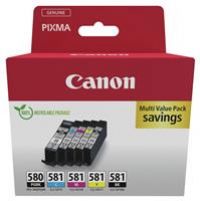 Canon PGI-580 / CLI-581 Genuine Ink Cartridges, Pack of 5 (2 x Black, Cyan, Magenta, Yellow) - Cardboard Multipack