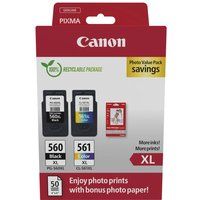 Canon PG-560XL Black and CL-561XL Colour Ink Cartridge + Photo Paper Value Pack