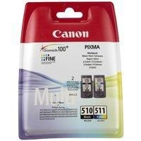 Canon PG-510 / CL-511 Genuine Ink Cartridges, Pack of 2 (1 x Black, 1 x Colour), Includes 50 sheets of 4x6 Photo Paper - Cardboard Multipack