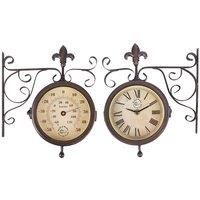 Esschert Design Bahnhofsuhr mit Thermometer, Wanduhr, 25 x 8,7 x 28,5 cm