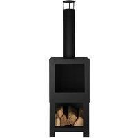 Ourdoor Square Terrace Heater in Black Metal with Wood Store