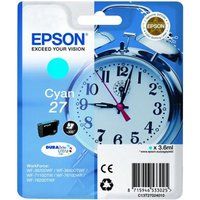 Epson 27 Cyan Alarm Clock Genuine, DuraBrite Ultra Ink Cartridge, Standard Capacity