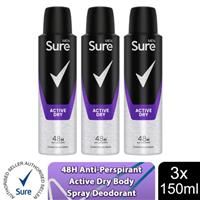 Sure For Men Active Dry AntiPerspirant Spray 150ml  wilko