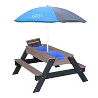 AXI Nick Picnic table/Sand table/Water table for children in anthracite/grey with Parasol Umbrella Umbrella in blue |Multipurpose picnic table made of wood