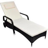 TEKTAKE Quality Sun Lounger And Cushions with Wheels Poly Rattan Grey Silver