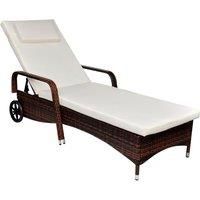 Sun Lounger with Wheels Poly Rattan Patio Reclining Chair Brown/Black vidaXL