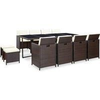 5/9/11/13x Outdoor Dining Set with Cushions Poly Rattan Brown/Black vidaXL