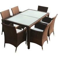 Outdoor Dining Set 9 Pieces Poly Rattan Glass Tabletop Brown/Black vidaXL