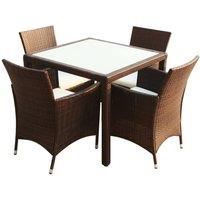 Outdoor Dining Set 9 Pieces Poly Rattan Glass Tabletop Brown/Black vidaXL
