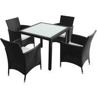 vidaXL 5 Piece Outdoor Dining Set - Poly Rattan Furniture Set with Cushions for Patio and Garden, Black
