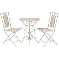 vidaXL 3-Piece Bistro Set, Vintage Design, Powder-Coated Steel, Weather-Resistant, Hand-Painted White, Includes Round Table & 2 Foldable Chairs, Ideal for Garden/Patio/Balcony