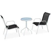 vidaXL 3 Piece Bistro Set - Steel Black - Weather-Resistant Outdoor Garden Patio Furniture with Tempered Ripple Glass Top Table and 2 Textilene Chairs