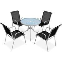 Outdoor Dining Set 5 Piece Grey and Black Garden Table Stackable Chairs vidaXL