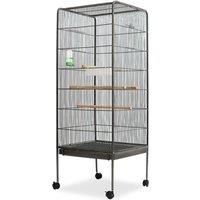 vidaXL Large Bird Cage - Spacious Steel Cage with Wooden Perches, Feeding Tray and Water Dispenser for Pet Birds, Black