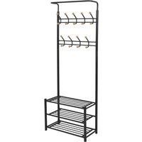 vidaXL Freestanding Coat Rack with Shoe Storage - Space-Saving, Easy to Assemble, Black - 68x32x182.5 cm