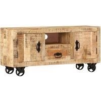 vidaXL TV Cabinet Solid Rough Mango Wood Vintage-Style with Ample Storage Space, Easy Movement Iron Wheels, Versatile Use such as Sideboard, Lowboard