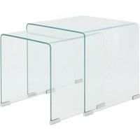 vidaXL Two Piece Nesting Table Set Tempered Glass Clear