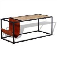 Coffee Couch End Side Accent Table with Genuine Leather Magazine Holder vidaXL