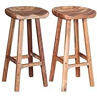 vidaXL Set of 2 Bar Stools, Pub Chair, Bistro Seat, Dining Room, Kitchen, Living Room, Home, Interior, Solid Acacia Wood