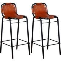 vidaXL Bar Stools 2 pcs Real Leather
