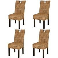 vidaXL Dining Chair Set - 4 pcs Handmade Kubu Rattan and Mango Wood - Natural Rattan Colour, Perfect for Dining Room, Office and Kitchen