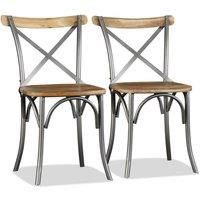 vidaXL Mango Wood Dining Chairs (2 pcs) - Solid Wood Seat and Sturdy Powder-Coated Steel Frame - Stylish Cross Back Design, Multicolour