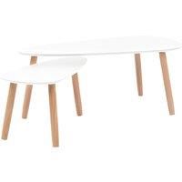 vidaXL Solid Pinewood Coffee Table Set 2 Piece White Home Office Side End