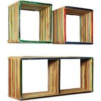Solid Reclaimed Teak Wall Shelf Set 3 Piece Multicolour Home Display vidaXL