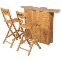 vidaXL Teak Outdoor Bar Set 3 Piece Foldable Garden Furniture Table Stools
