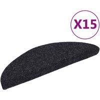 vidaXL Stair Mats, Set of 15, Needle-Punch Fabric, Non-Slip, Sound Dampening, Easy to Clean, Self-Adhesive Back, Black-Rectangular, 56x17x3 cm