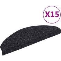 vidaXL 15-Piece Set Stair Mats - Black Self-Adhesive, Needle-Punched Fabric - Easily Installable, Washable, Sound Dampening - 65x21x4 cm