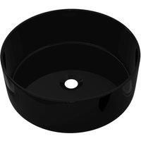 vidaXL Ceramic Basin - Modern Round Bathroom Washbasin with Glazed Finish, Above Counter Installation, Elegant Black, 40x15 cm