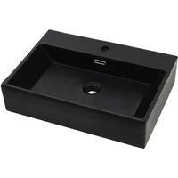 vidaXL Basin with Faucet Hole Ceramic Black 60.5x42.5x14.5cm Bathroom Sink