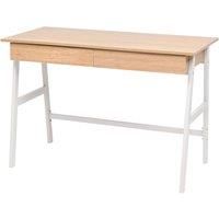 vidaXL White and Oak Modern Writing Desk - Scandinavian-Inspired with Steel Frame, Engineered Wood Top and Two Drawers for Storage