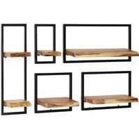 Wall Shelf Set Picture Ledges Display Unit Solid Acacia Wood and Steel vidaXL