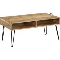 vidaXL Coffee Table with Solid Mango Wood Surface and Steel Frames - Industrial Style Storage Table for Living Room - Brown