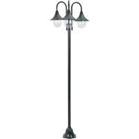 vidaXL Garden Post Light E27 220cm Aluminium 3-Lantern Dark Green Outdoor Lamp