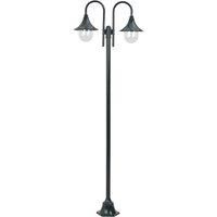 vidaXL Garden Post Light E27 220cm Aluminium 2-Lantern Dark Green Outdoor Lamp
